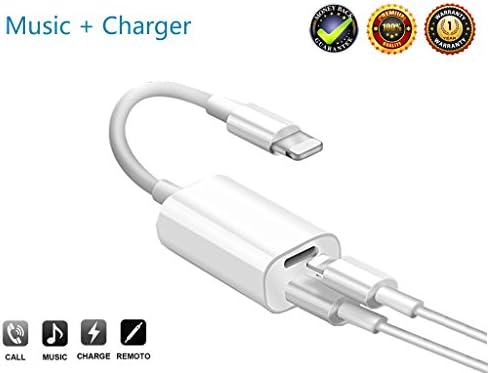 Splitter and Lightning Adapter for iPhone 7 / 7 Plus / 8 / 8 Plus / X,Dual Lightning Ports, Headphone Jack Audio &amp; Charge Cable at the same time Data Sync Call Function, Supports iOS 11 or later
