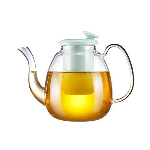 ZENS 1.4L Tea Maker, Teapot with Green Porcelain Infuser and Lid, Heat Resistant Glass
