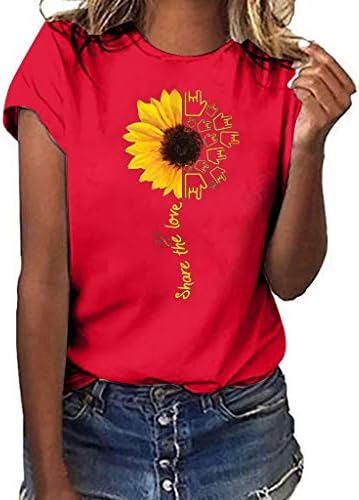 FNKDOR Women Summer Tops T-Shirt Plus Size Sunflower Print Top Casual Short Sleeved T-Shirt Blouse Tops
