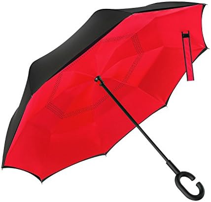 NEW Double Layer Inverted Umbrella: Reverse Design Resists Rusting &amp; Closes Dry - Hands Free for Texting &amp; Self Standing for Easy Storage - Windproof &amp; UV Protection