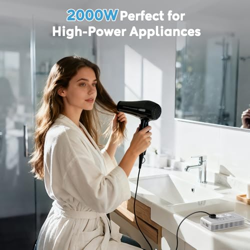 Mapambo 2000W 220V to 110V Converter for Hair Dryer, Voltage Converter US to Europe, Converter for European Travel with 2 USB-C 2 USB-A, Universal Travel Adapter with Type C/G/I/L (Gray)