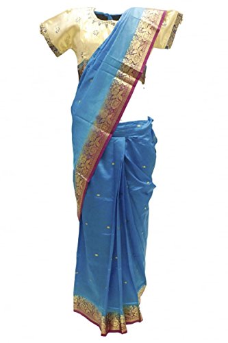 GSP1028 Turquoise and Gold Girl's Stitched Pavadai Sattai