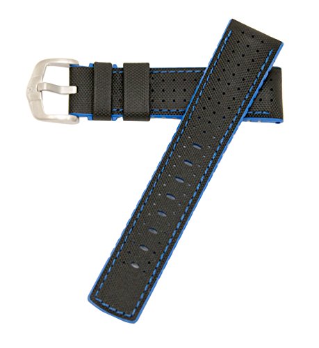 Hirsch Performance Robby Sailcloth Style 20mm Leather and Rubber Watch Band Black/Blue