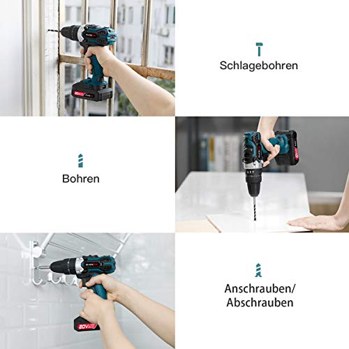 Blackpine Akku-Bohrschrauber 20V Akku-Schlagbohrschrauber,2x2.0Ah Akkus, 62 PCS Zubehör, Max Drehmoment 32 Nm 21+3… – Bild 5