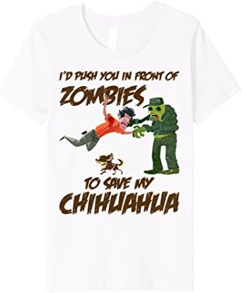 Kids Funny Zombies & Chihuahua T-Shirt, Cute Zombie T Shirt 12 White