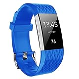 Fitbit Charge 2 Band, Hanlesi TPU Soft Silicone Adjustable Replacement Sport Strap Band for Fitbit Charge 2 Smartwatch Heart Rate Fitness Wristband (Bright blue, 5.6Inch-8.1Inch)