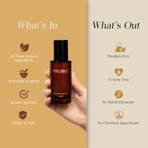 Ayurve Rose Water Face Mist 100ml | 100% Pure Steam Distilled Rosa Damascena | Hydrating Facial Toner Spray for Glowing Skin | Alcohol-Free Natural Mist for Dry, Oily & Acne-Prone Skin