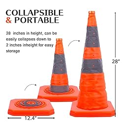 4 Pack 28 inch Collapsible Traffic Cones with LED