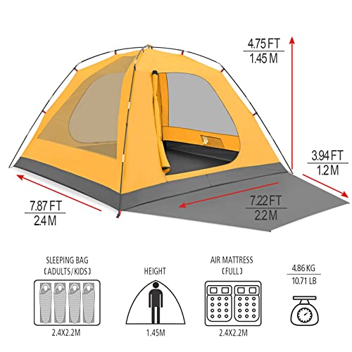 KAZOO 4 Person Camping Tent Outdoor Waterproof Family Large Tents 4 People Easy Setup Tent with