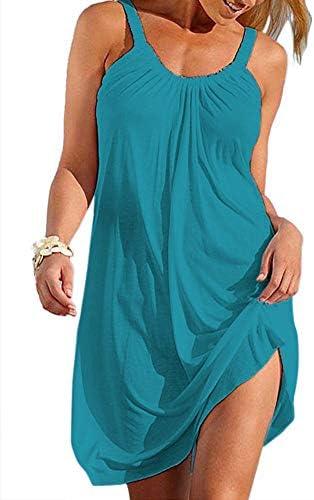 Ecolley Women Loose Dresses for Summer Mini Cotton Spaghetti Strap Dress with Pockets Casual Sundress Bathing Suit