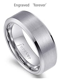 PINONLY Classic Tungsten Carbide Ring Men Women Wedding Band 8mm Engagement Ring Comfort Fit Engraved ‘Forever’