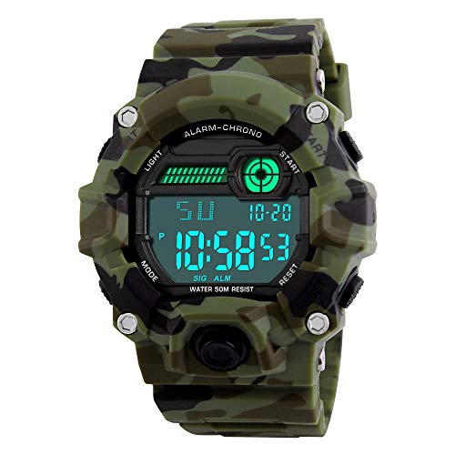 Venhoo Digital Kids Watches Outdoor Sport Waterproof Electronic EL-Light with Alarm Stopwatch Luminous Casual Military Wrist Watch Gift for Kids Boys Girls (9-18 Camouflage) - Thumbnail 7