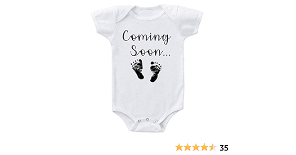 Amazon Com Coming Soon Baby Feet Announcement Baby Bodysuit One Piece Romper Newborn 24 Months Clothing