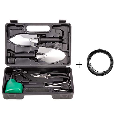 xderlin Gardening Tools Set,Portable 6 Pieces Stainless Steel Garden Tool Sets,Gardening Gifts for Women,Men (Black-6 PCS)