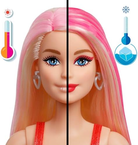 Party Surprise rossa brillante, bambola serie Festa Glamour con 10 accessori a sorpresa ed effetto cambia colore inclusi, giocattolo per bambini, 3+ anni, JFY68