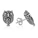 Oxidized Sterling Silver Detailed Little Vintage Owl Wisdom Bird Lover Post Stud Earrings 14 mm