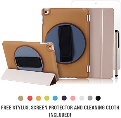 iPad Mini 4 Case 360 Degree Handheld Rotating Case Adjustable Strap by JACKIT Back Cover and Front Smart Wake/Sleep Magnetic Cover FREE Stylus Screen Protector Cloth for Apple iPad Mini 4 [Gold]