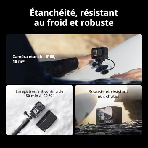 Bundle DJI Osmo Action 4 Essentiel - Caméra d’Action étanche 4K/120 IPS avec capteur 1/1,3 Pouce, des Images saisissantes en Basse lumière, des Couleurs D-Log M 10 Bits, Batterie 1 770 mAh prolongée