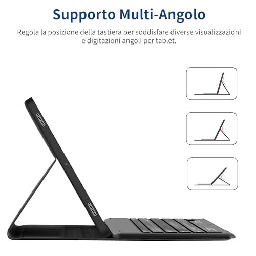EasyAcc Keyboard Cover for Samsung Galaxy Tab S10 Lite/S10 FE/S9 FE/S9 10.9"/11"(2025/2023) with Screen Protector, [Italian] Removable Keyboard Protective Case with Pen Holder, Black