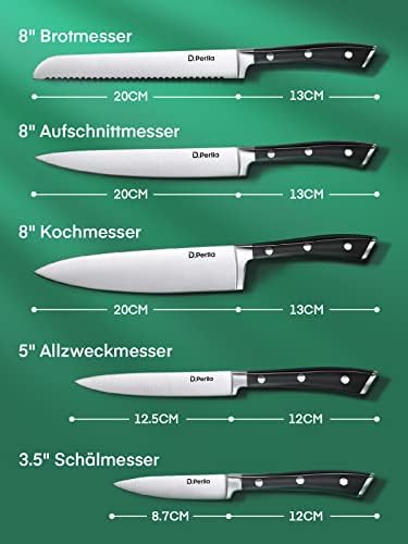 Messerblock Set, 6 teilig Messerset mit Holzblock, Kochmesser Set mit Scharfe Klingen, Edelstahl mit Hohem Kohlenstoffgehalt, Braun