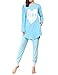 VENTELAN Women Long Sleeve Heart Printed Sleepwear Korean Fashion Pajamas Set Blue Small(USA Size:4-6)