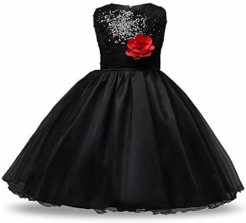 Sofyana Black satin new fashion sequin flower kides dress