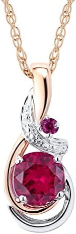 Lab Created Ruby Necklace in 10k Rose and White Gold Diamond Accents - 18 Inch Rope Chain