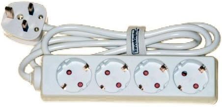 Dominica Type G Travel Adapter Extension Power Strip for England UAE Dubai Abu Dhabi Singapore Hong Kong Malta 1.5m Lead Cable Moulded Earthed Fused 3 Pin 3 European Sockets 6 USB Ports