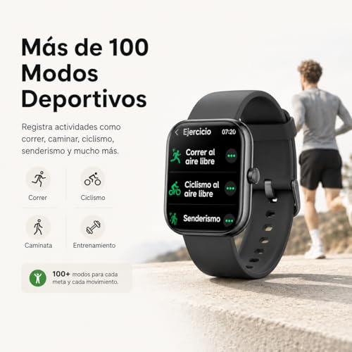 EASYTAO Smartwatch, Reloj Inteligente Hombre, Llamadas por Bluetooth, Monitorización del sueño, con el Asistente de Voz Alexa, Monitoreo de Salud Las 24 Horas, Impermeable IP68, Negro