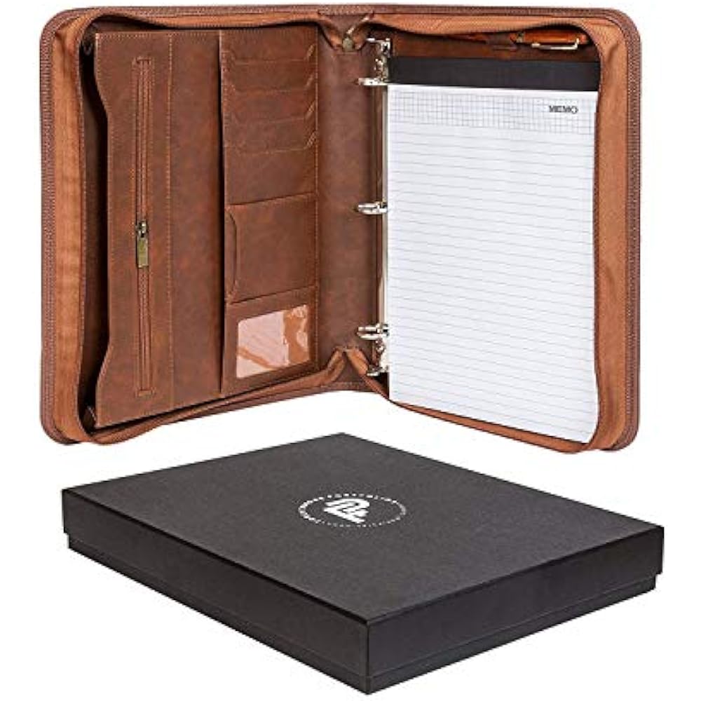 Portfolio Padfolio Zippered Closure, Removable 3 Ring Binder & Bonus