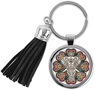 The Cheerful Elephant Metal Keychain Key Chain Ring with Short Tassel