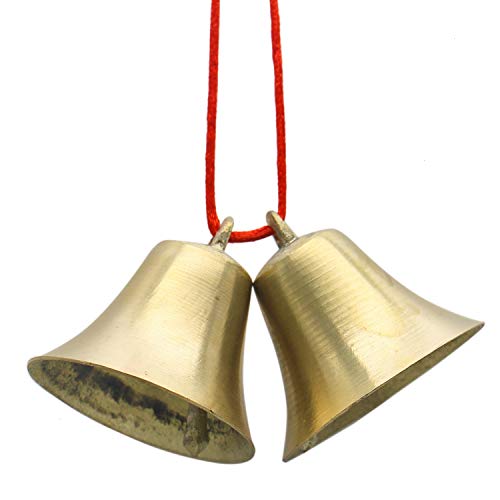 Buorsa Pack of 2 Pieces Vintage Style Brass Hanging Bell 2" Tall Clear Ring for DIY Craft Elephant Cow Camel Bells