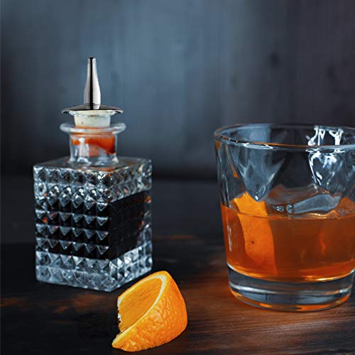 Cocktail Bitters Bottle - Vintage Square Glass Design with Cork and Stainless Steel Dasher Top - 3-ounces Professional Bar Set Accessory Tool for Making Craft Cocktails