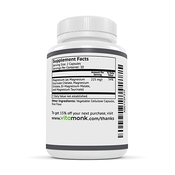 Quad Magnesium Blend by Vitamonk with Magnesium Orotate, Glycinate