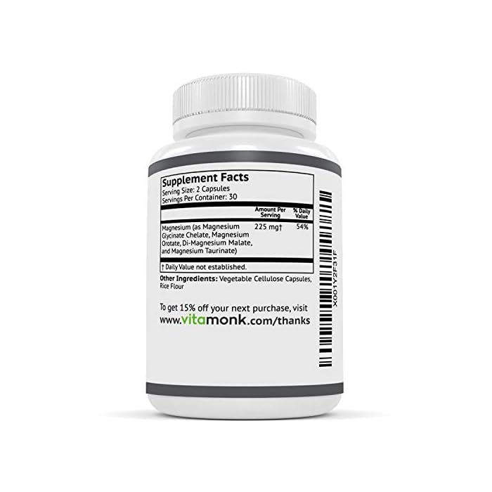 Quad Magnesium Blend by Vitamonk with Magnesium Orotate, Glycinate