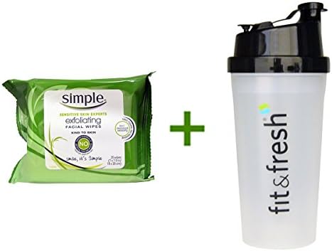 Simple Skincare, Exfoliating Facial Wipes, 25 Wipes, (4 PACK), Vitaminder, Power Shaker Bottle, 20 oz Bottle