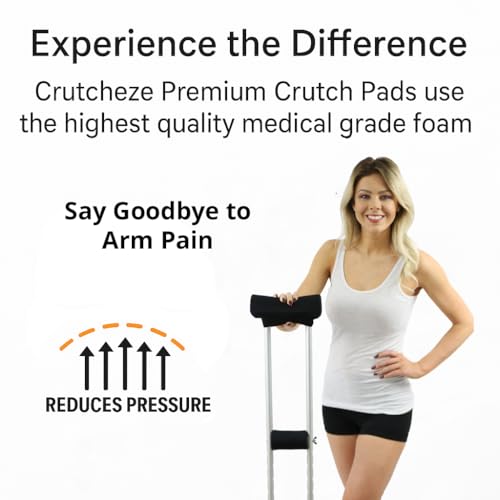 Crutcheze Original Crutch Pads & Hand Grips Covers – Premium Comfort Padding Accessory for Underarm Crutches –Breathable, Moisture-Wicking, Washable, Odor-Reducing USA Designed Black (Adult & Youth)