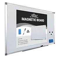 Dry Erase Magnetic Whiteboard w/Silver Frame 36" x 24" - Easy Mount System for Landscape or Portrait Hanging Magnetic Dry Erase Board - Incl White Board, 1 Eraser and Marker (3