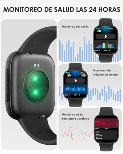 E T EASYTAO Smartwatch, Pantalla AMOLED de 1.85", Resistencia al Agua 3 ATM, Llamadas Bluetooth, Reloj Inteligente Hombre, 100+ Modos de Entrenamiento, Control por Voz, Negra