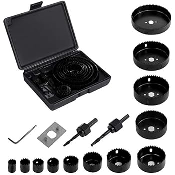 Hole Saw Kit, EONLION 16 Pieces 3/4 inches-5 inches Set in Case with Mandrels, Super Sharp Saw blade, Install Plate and Hex Key for Sawing Holes in Normal Wood, Plywood, Drywall, PVC and Plastic Plate