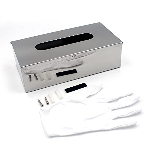 JunSun Rectangle Stainless Steel Paper Facial Tissue Box Cover Holder-Wall Mounted or Freestanding Use for Bathroom Vanity Countertops,Bedroom Dressers,Night Stands,Desks,Tables-Mirror Polished Finish - Thumbnail 5