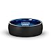 Mens Wedding Band Two Tone Black Blue Tungsten Ring Brushed Center Dome 8mm Comfort Fit