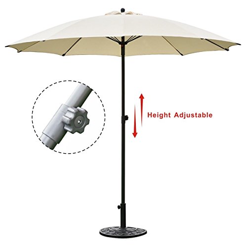 SKEMiDEX---8.2Ft Height Adjustable Outdoor Patio Umbrella Market Sun Shade Beech Beige New. Ideal For Commercial And Residential Use Height Adjustable Range From 5.2ft To 8.0ft