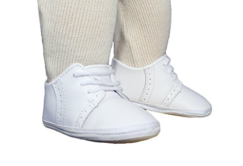 Baby Boys All White Genuine Leather Saddle Oxford Crib Shoe with Perforations - 4