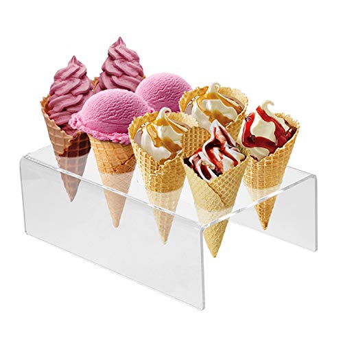 Clear Acrylic Ice Cream Cone Holder with 8 Holes Capacity, Waffle Sugar Cones Holders to Display