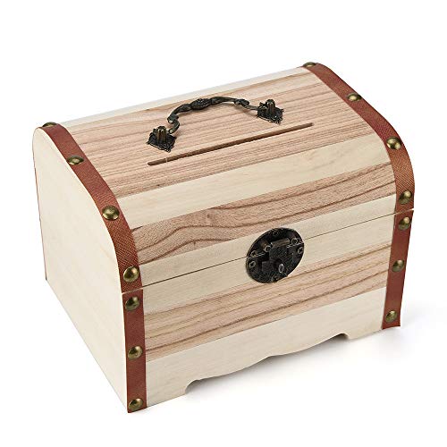 Lucoo Coin Bank ,Wooden Piggy Bank Safe Money Box Savings with Lock Wood Carving Handmade - Thumbnail 3