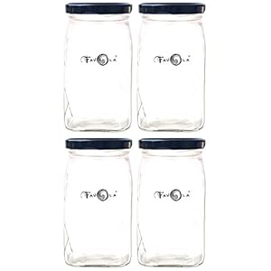 FAVOLA 300 ml (250 GM) honey square glass jar and container with rust-proof air-tight Lid – (Pack of 4)