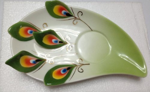 Collectable Fine Arts China Porcelain Tea Cup and Saucer Coffee Cup Peacock Theme Romantic Creative Present for Wedding/christmas Three Sets (Green)