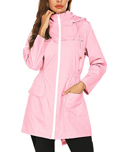 Windproof Jackets for Women,Women's Trench Coats Active Outdoor Hiking Camping Raincoat Pink - Thumbnail 5