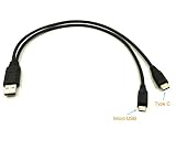 Duttek USB Type C Y Splitter Cable, Multifunctional 2 in 1 Charging Cable, USB 2.0 A Male to USB C Type C Male and Micro USB Male Charging Charger Cable Cord 0.3Meter Black